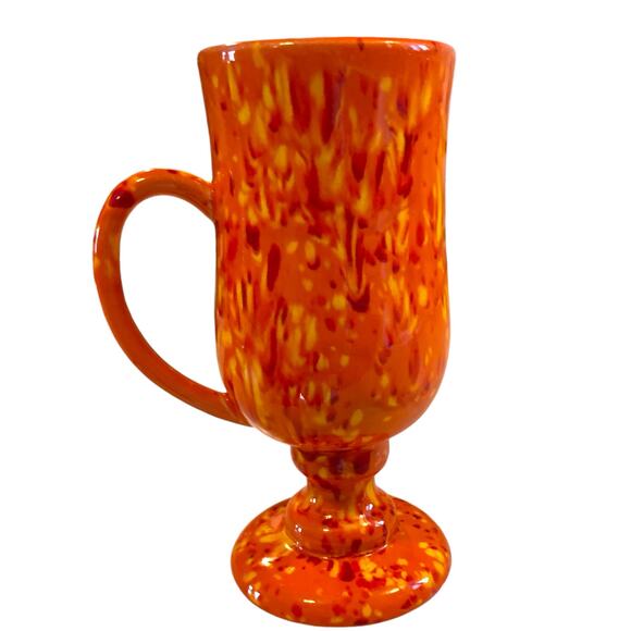 Vintage 70s Handmade Ceramic Psychedelic Orange Green Flecked Irish Coffee Mug - Picture 2 of 16